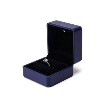 Custom Logo Dark Blue Hanhong Leather LED Jewelry Box with Light and Silk Screen Print