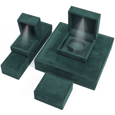 Dark Green Soft Touch Velvet Luxury Jewelry Packaging Box with Shining LED Light