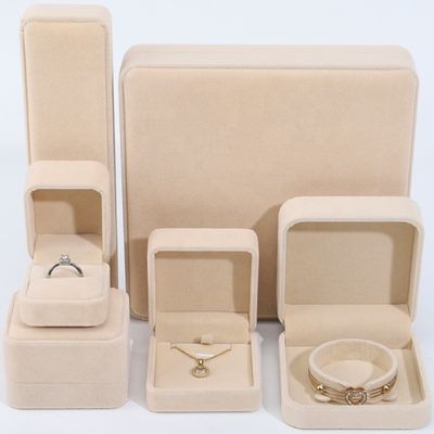Buy Wholesale manufacturing hign end Jewellery Box packaging Personalized Custom logo Luxury Necklace Bracelet Earring Ring Packaging Velvet Beige Jewelry Box online manufacture