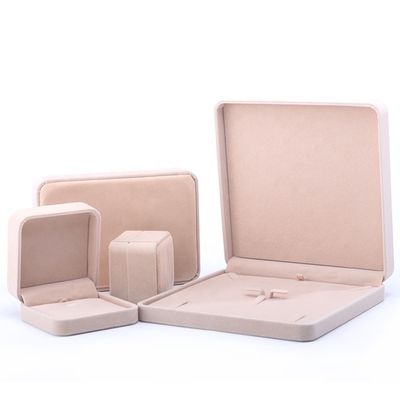 Wholesale manufacturing hign end Jewellery Box packaging Personalized Custom logo Luxury Necklace Bracelet Earring Ring Packaging Velvet Beige Jewelry Box