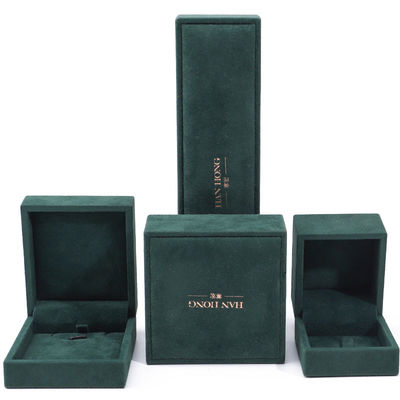 Wholesale Manufacturing Luxury velvet Jewellery Box Personalized Custom logo Dark green Necklace Bracelet Earrings Ring Packaging Velvet Jewelry Box
