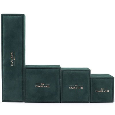 Wholesale Manufacturing Luxury velvet Jewellery Box Personalized Custom logo Dark green Necklace Bracelet Earrings Ring Packaging Velvet Jewelry Box