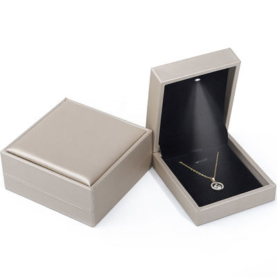 Tasteful Sleek Brushed Grain PU Leather Jewelry Packaging Box Case with LED Light