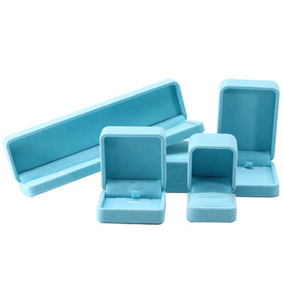 China Manufacturing wholesale high end Handmade Necklace Ring Box Jewellery Packaging Custom logo Luxury Square Suede Velvet Sky Blue Jewelry Box