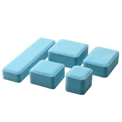 China Manufacturing wholesale high end Handmade Necklace Ring Box Jewellery Packaging Custom logo Luxury Square Suede Velvet Sky Blue Jewelry Box