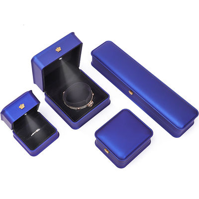 Glossy Dark Blue Sleek Faux Leather LED Jewelry Box for Luxury Storage Display