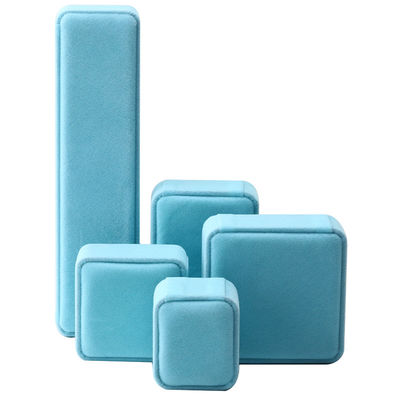 China Manufacturing wholesale high end Handmade Necklace Ring Box Jewellery Packaging Custom logo Luxury Square Suede Velvet Sky Blue Jewelry Box