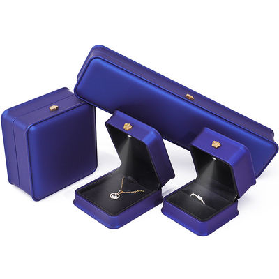Glossy Dark Blue Sleek Faux Leather LED Jewelry Box for Luxury Storage Display
