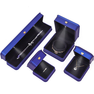 Glossy Dark Blue Sleek Faux Leather LED Jewelry Box for Luxury Storage Display