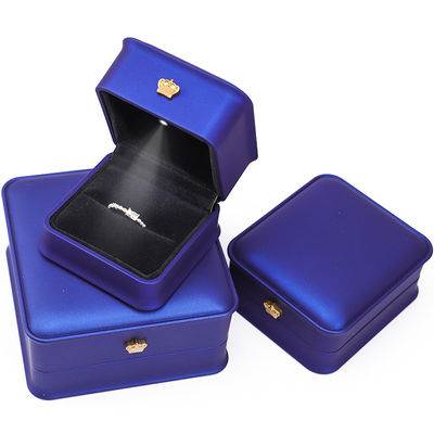 Glossy Dark Blue Sleek Faux Leather LED Jewelry Box for Luxury Storage Display