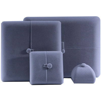 Flat Open Grey Soft Velvet Jewelry Storage Box Package With Button Closure