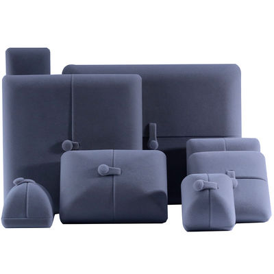 Flat Open Grey Soft Velvet Jewelry Storage Box Package With Button Closure
