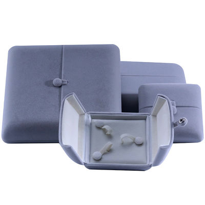Flat Open Grey Soft Velvet Jewelry Storage Box Package With Button Closure