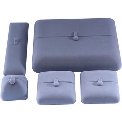Flat Open Grey Soft Velvet Jewelry Storage Box Package With Button Closure