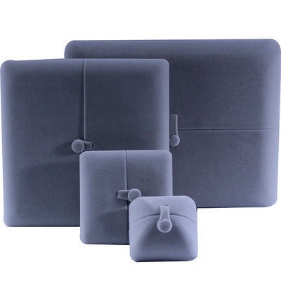Flat Open Grey Soft Velvet Jewelry Storage Box Package With Button Closure