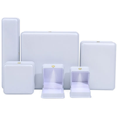 Custom Logo Luxury Jewelry Packing Box Newest Rectangle White Piano Paint LED Ring Jewelry Box