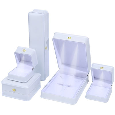 Custom Logo Luxury Jewelry Packing Box Newest Rectangle White Piano Paint LED Ring Jewelry Box