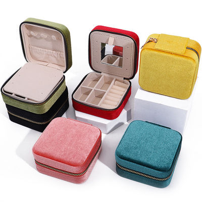 Buy Custom Logo Velvet Jewelry Boxes Travel Storage for Earrings Necklace Ring Mirror Box online manufacture