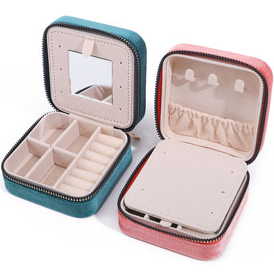 Custom Logo Velvet Jewelry Boxes Travel Storage for Earrings Necklace Ring Mirror Box