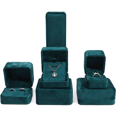Wholesale Manufacturing Luxury Jewellery Box packaging Personalized Custom logo high end Dark green Necklace Bracelet Earrings Ring Packaging Velvet Jewelry Box