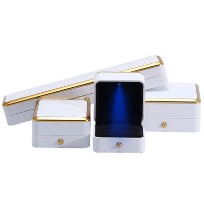 Custom Jewellery Box Packaging Gold Trim Plastic Jewelry Case With LED Lighting