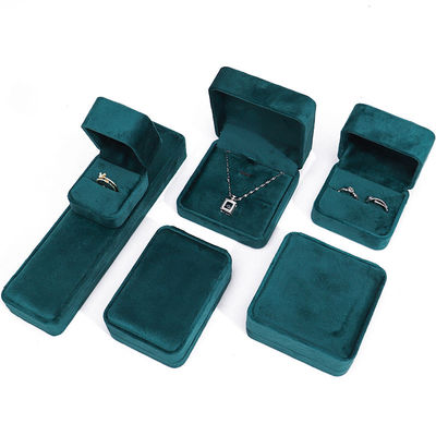 Wholesale Manufacturing Luxury Jewellery Box packaging Personalized Custom logo high end Dark green Necklace Bracelet Earrings Ring Packaging Velvet Jewelry Box