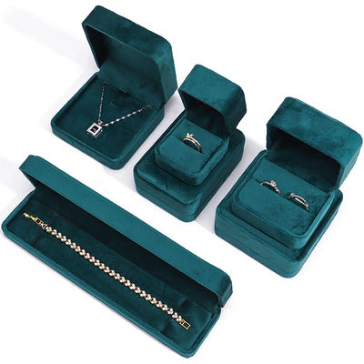 Wholesale Manufacturing Luxury Jewellery Box packaging Personalized Custom logo high end Dark green Necklace Bracelet Earrings Ring Packaging Velvet Jewelry Box