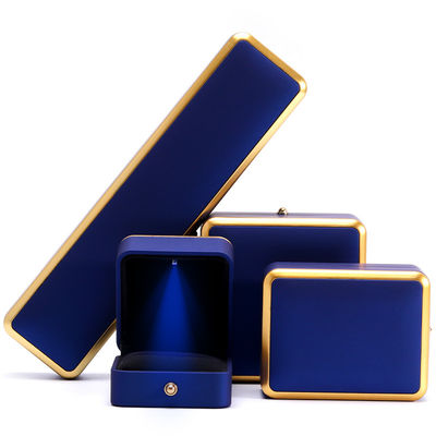 Custom Square Necklace and Ring Light Blue LED Jewelry Box with Luxury Elegant Style