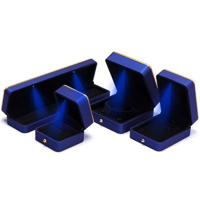 Custom Square Necklace and Ring Light Blue LED Jewelry Box with Luxury Elegant Style