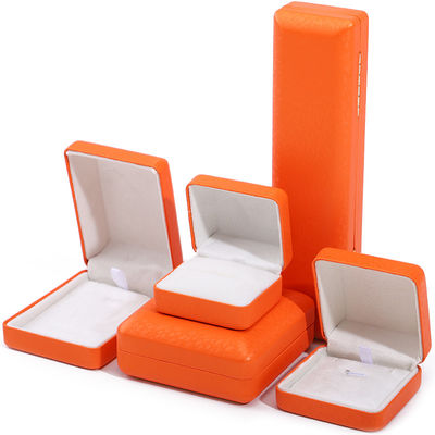 Buy Custom Logo Rectangle Orange Leather Jewelry Box for Luxury Bracelet Necklace Storage online manufacture