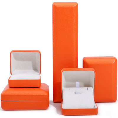 Custom Logo Rectangle Orange Leather Jewelry Box for Luxury Bracelet Necklace Storage