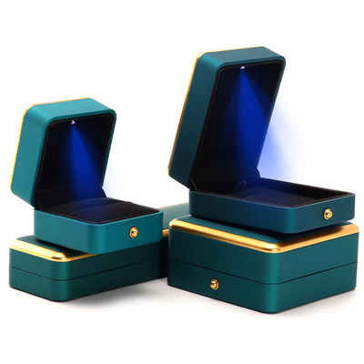 Light Green LED Plastic Velvet Jewelry Box for Custom in Square Luxury Elegant Style