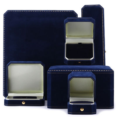 Buy Handmade Rectangle Dark Blue Velvet Jewelry Box for Custom Luxury Bracelet Ring Set online manufacture