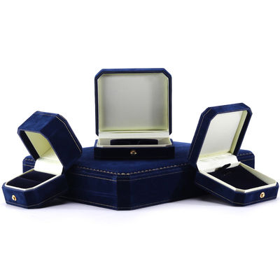 Handmade Rectangle Dark Blue Velvet Jewelry Box for Custom Luxury Bracelet Ring Set