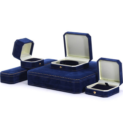Handmade Rectangle Dark Blue Velvet Jewelry Box for Custom Luxury Bracelet Ring Set