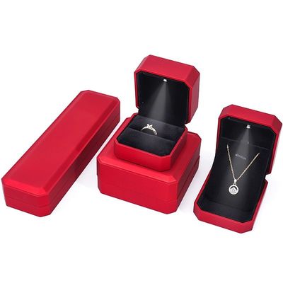 Luxury Jewelry Display Box with LED Light and Custom Logo Red Paint Finish 10*10*5cm