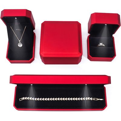 Luxury Jewelry Display Box with LED Light and Custom Logo Red Paint Finish 10*10*5cm