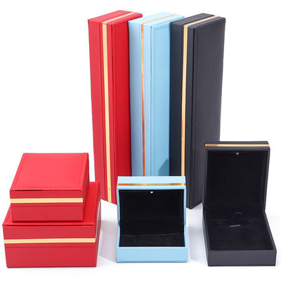 Custom PU Leather LED Jewelry Box Gold Trim Jewelry Holder Case For Earrings Rings