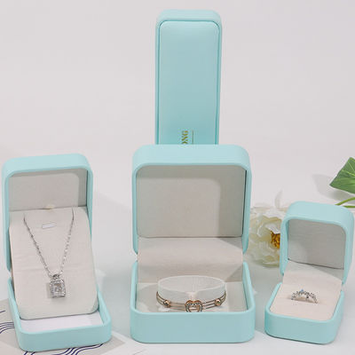 Cyan Plain Soft Touch Faux Leather Jewelry Packaging Box Case Luxury Organizer
