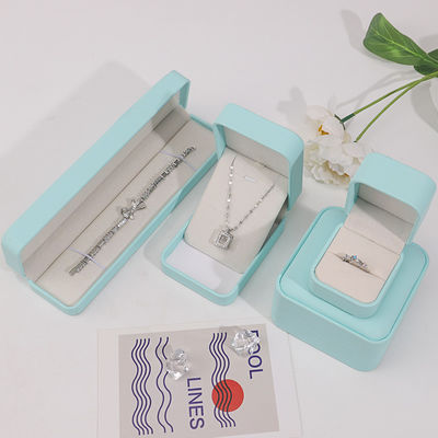 Cyan Plain Soft Touch Faux Leather Jewelry Packaging Box Case Luxury Organizer