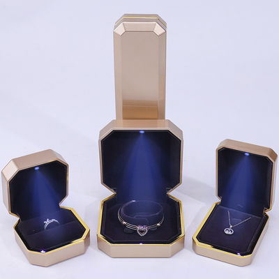 Buy Octagonal Convex Plastic Velvet Jewelry Box LED Light Display Case Custom Size online manufacture