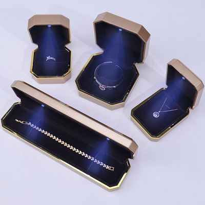 Octagonal Convex Plastic Velvet Jewelry Box LED Light Display Case Custom Size