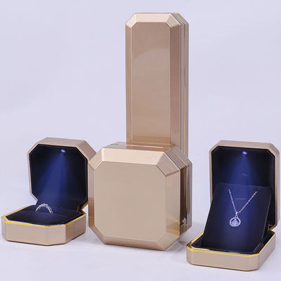 Octagonal Convex Plastic Velvet Jewelry Box LED Light Display Case Custom Size