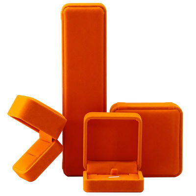 Wholesale manufacturing hign end Jewellery Box packaging Personalized Custom logo Luxury Necklace Bracelet Earring Ring Packaging Velvet orange Jewelry Box