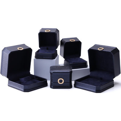 11*11*6cm Leather Jewelry Box Hanhong Square Necklace Ring Box with Metal Blue Luxury