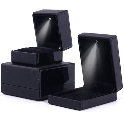 Buy Black Handmade LED Light Jewelry Box for Hanhong Custom Logo Leather Packaging online manufacture