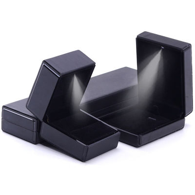 Black Handmade LED Light Jewelry Box for Hanhong Custom Logo Leather Packaging