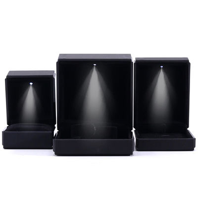 Black Handmade LED Light Jewelry Box for Hanhong Custom Logo Leather Packaging