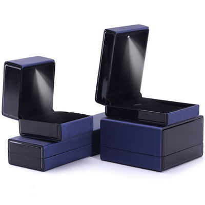 Buy Customer's Logo LED Light Jewelry Box for Bracelet Necklace and Ring in Blue Leather online manufacture