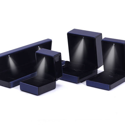 Customer's Logo LED Light Jewelry Box for Bracelet Necklace and Ring in Blue Leather